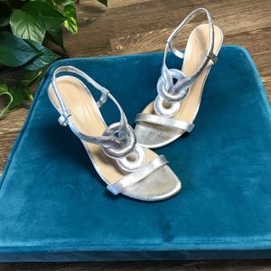 Kate Spade metallic silver wedding sandal heels